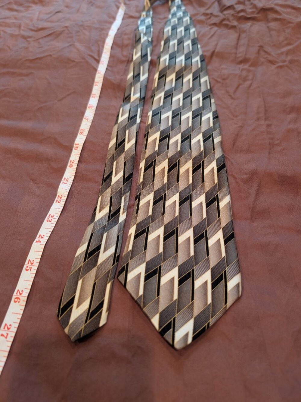 Lot of 2 Puritan Silk Neckties Brown Gold Geometric Pattern Mens Dress Ties